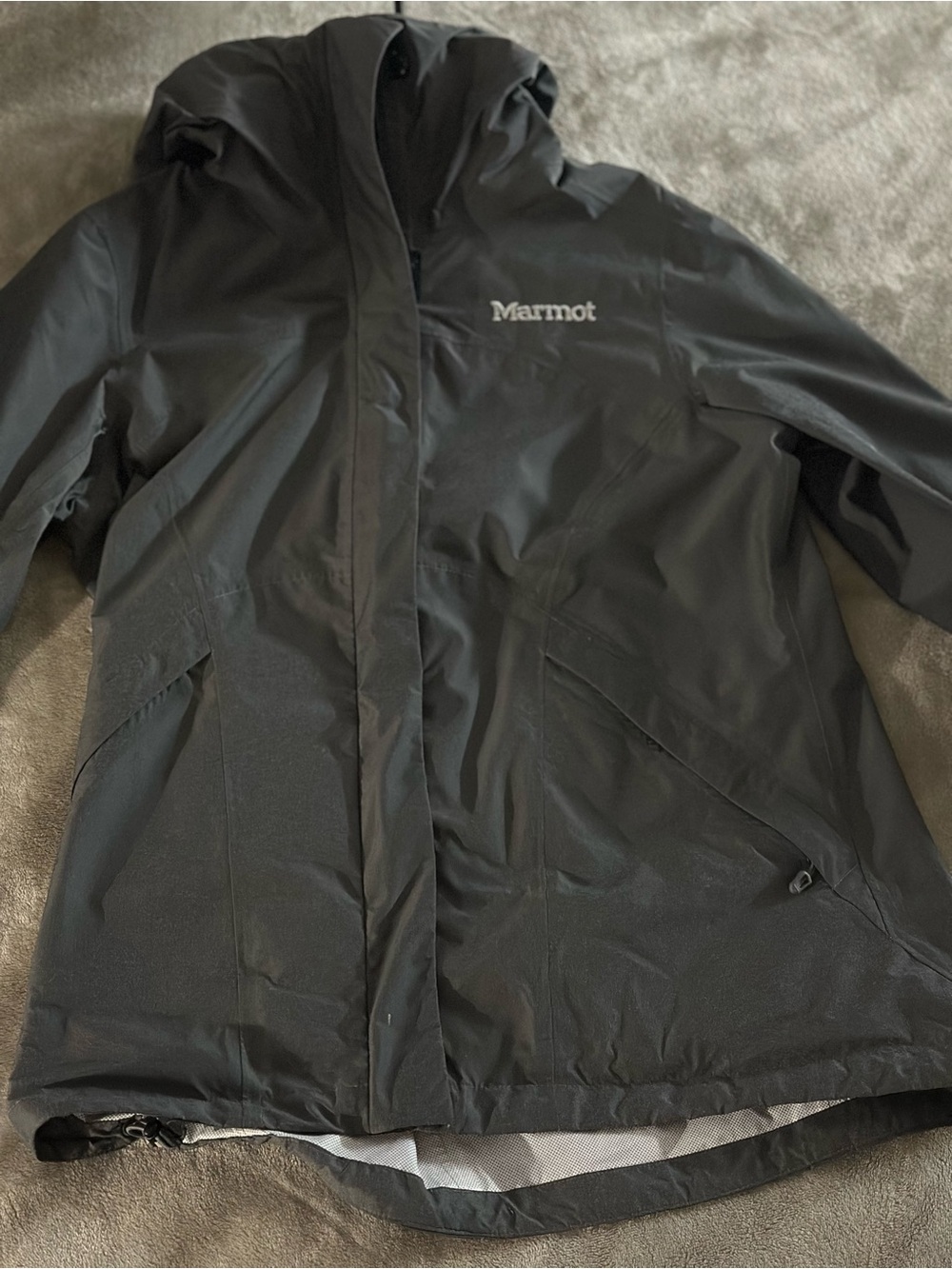 Marmot Black Hooded Rain Shell with Embroidered Logo